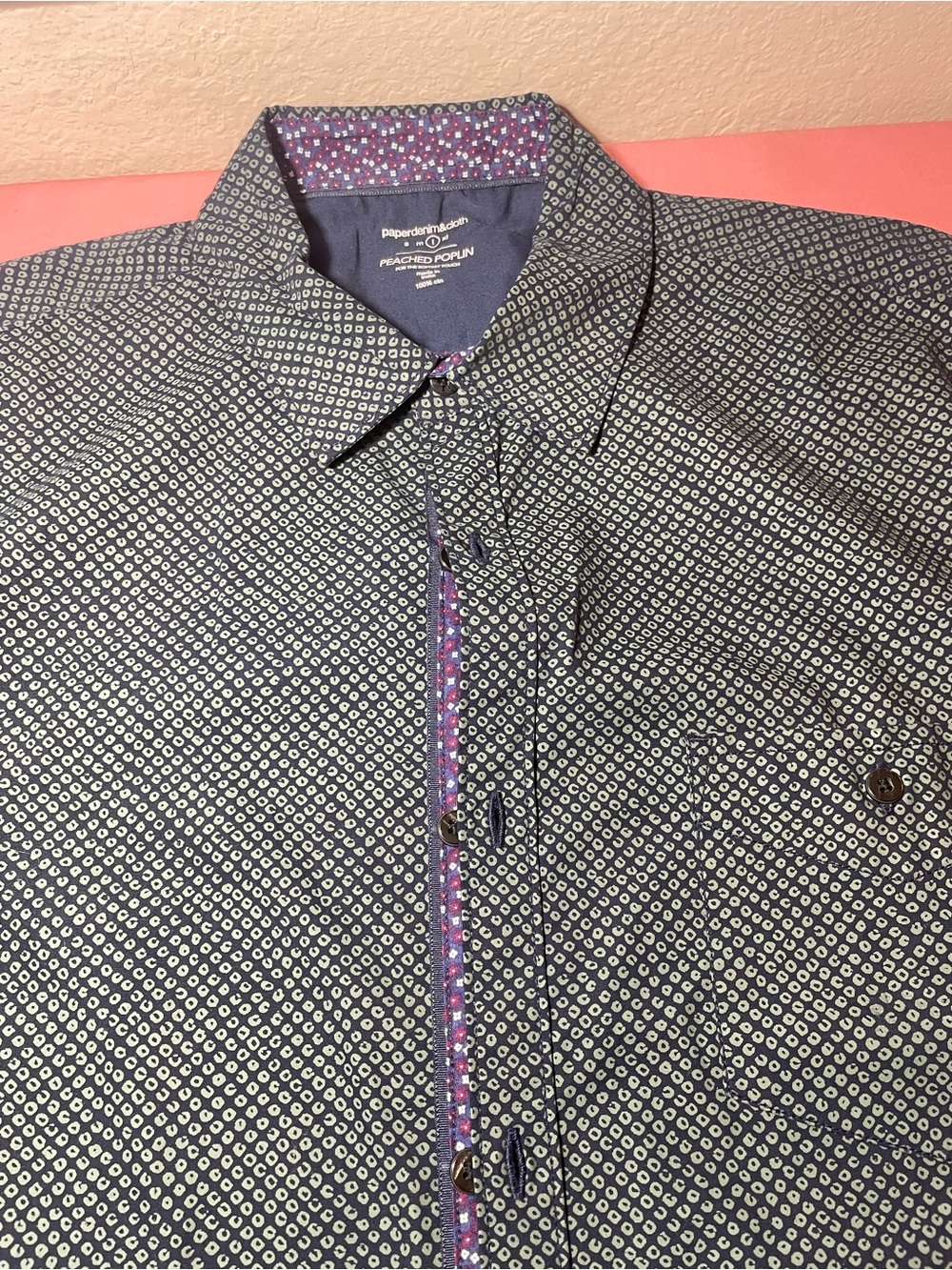 Paper Denim & Cloth Navy Shirt with geometric Pattern men's size large